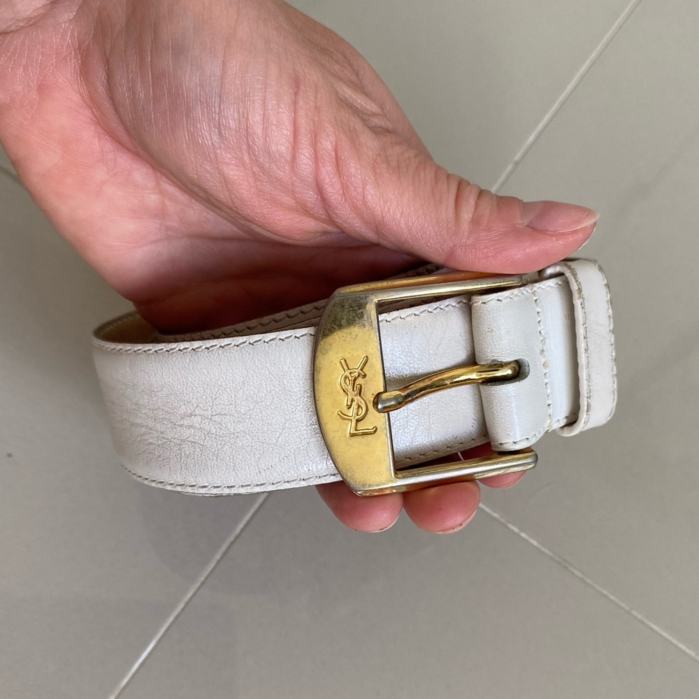 YSL Vintage White Leather Belt Size 40